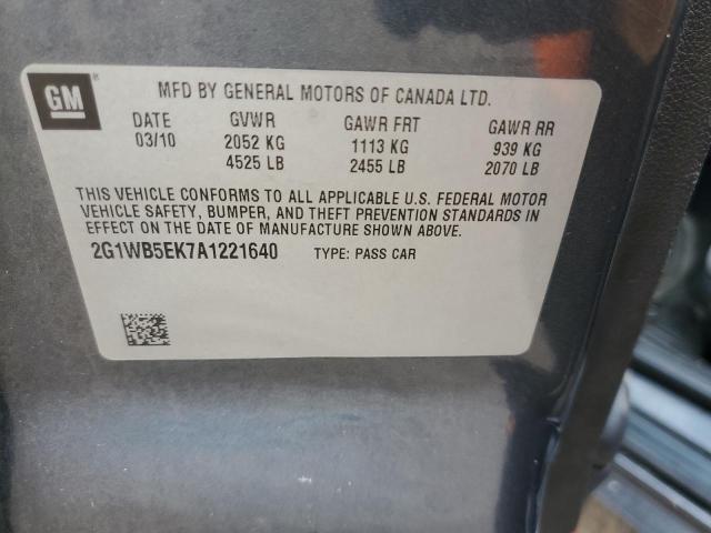 2G1WB5EK7A1221640 - 2010 CHEVROLET IMPALA LT CHARCOAL photo 12