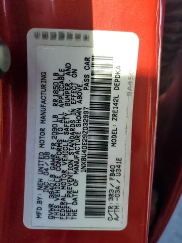 1NXBU40E29Z032997 - 2009 TOYOTA COROLLA BASE 红色 照片 12