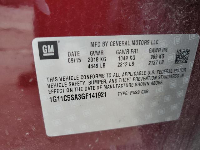 1G11C5SA3GF141921 - 2016 CHEVROLET MALIBU LIM LT Бордовый фото 12