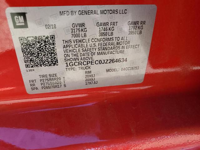 1GCRCPEC0JZ264634 - 2018 CHEVROLET SILVERADO C1500 CUSTOM RED photo 12