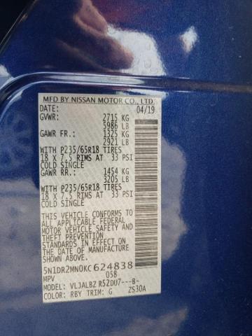 5N1DR2MN0KC624838 - 2019 NISSAN PATHFINDER S BLUE photo 14