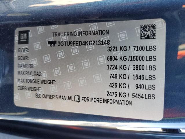 3GTU9FED4KG213148 - 2019 GMC SIERRA K1500 DENALI BLUE photo 13