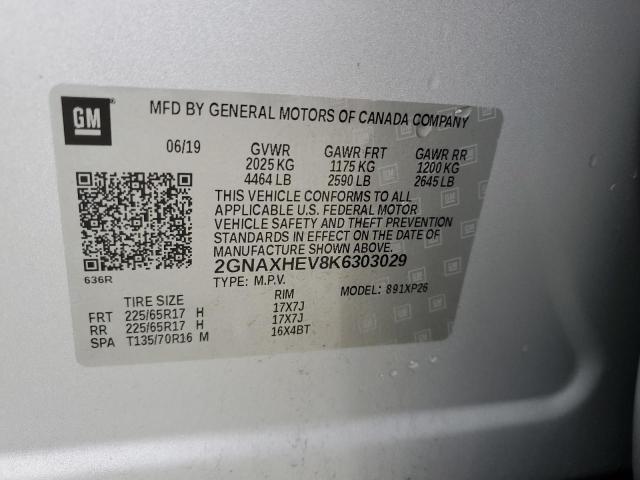 2GNAXHEV8K6303029 - 2019 CHEVROLET EQUINOX LS SILVER photo 13