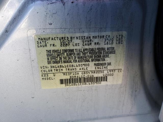 3N1AB61E08L650900 - 2008 NISSAN SENTRA 2.0 SILVER photo 12