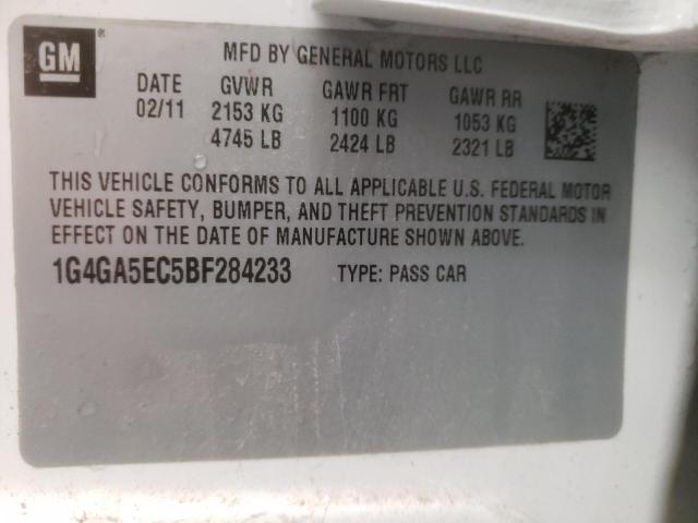 1G4GA5EC5BF284233 - 2011 BUICK LACROSSE CX WHITE photo 12