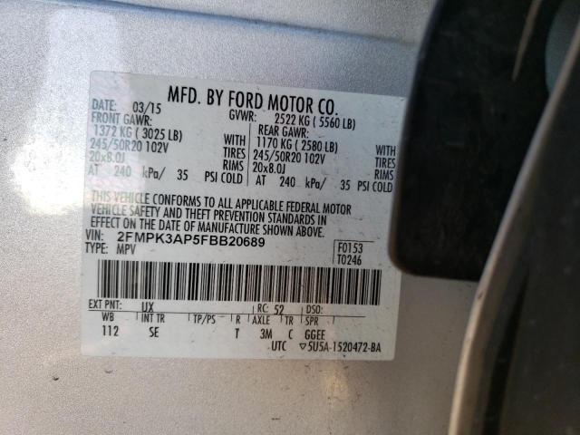 2FMPK3AP5FBB20689 - 2015 FORD EDGE SPORT SILVER photo 14