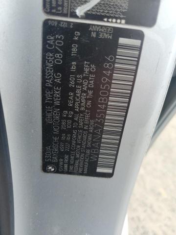 WBANA73514B059486 - 2004 BMW 530 I SILVER photo 12