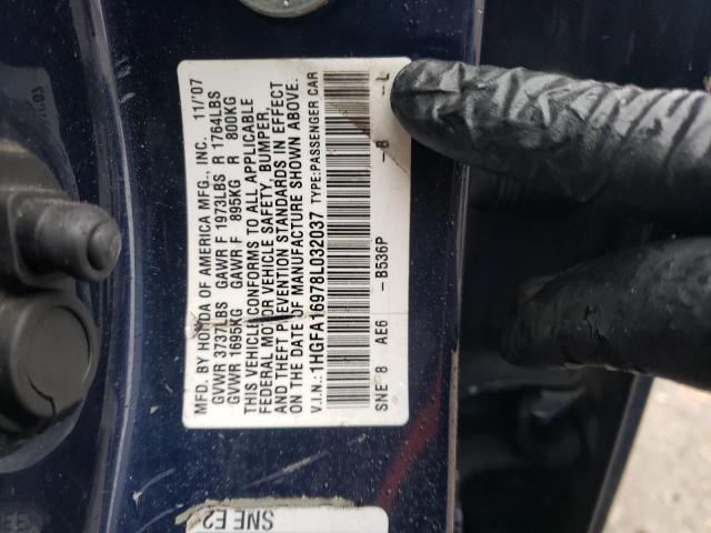 1HGFA16978L032037 - 2008 HONDA CIVIC EXL ლურჯი ფოტო 12