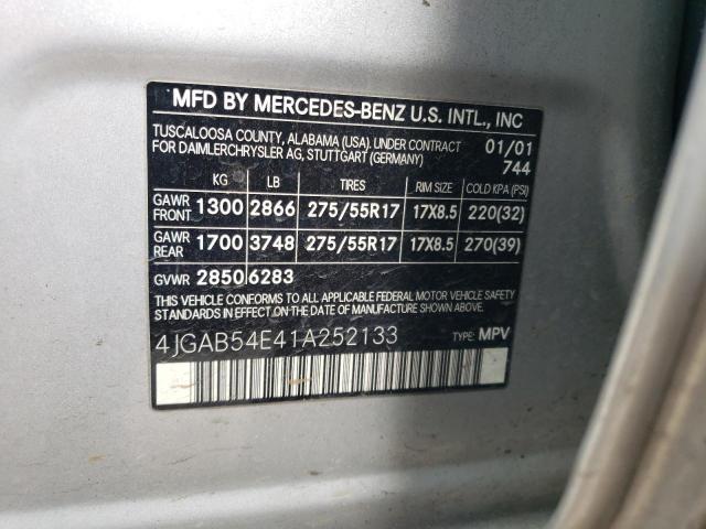 4JGAB54E41A252133 - 2001 MERCEDES-BENZ ML 320 SILVER photo 13