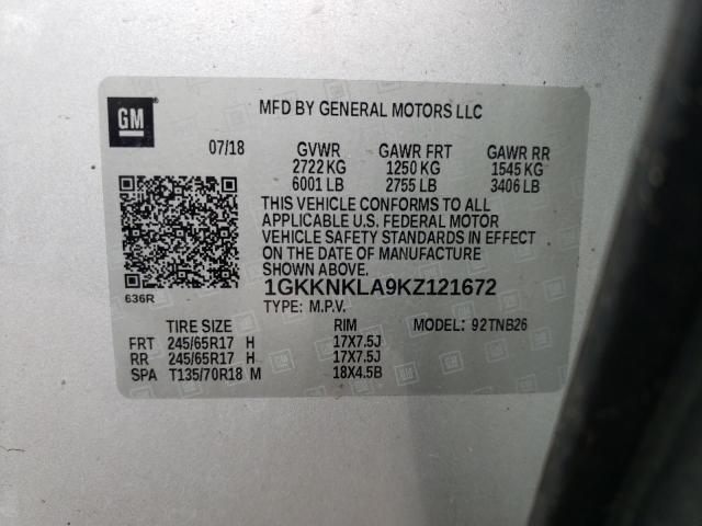 1GKKNKLA9KZ121672 - 2019 GMC ACADIA SLE SILVER photo 14