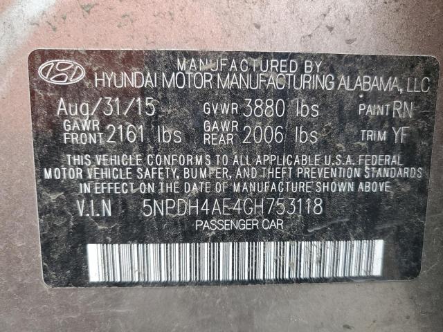 5NPDH4AE4GH753118 - 2016 HYUNDAI ELANTRA SE TAN photo 12