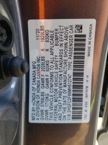 2HGFC2F88MH512747 - 2021 HONDA CIVIC SPORT 灰色 照片 12