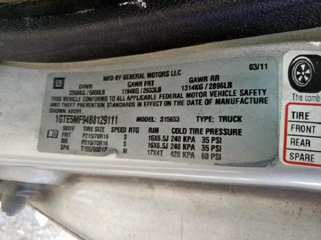 1GTE5MF94B8129111 - 2011 GMC CANYON SLE SILVER photo 10