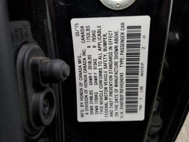 2HGFB2F76FH534243 - 2015 HONDA CIVIC SE BLACK photo 12