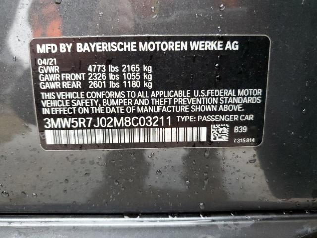 3MW5R7J02M8C03211 - 2021 BMW 330XI GRAY photo 12