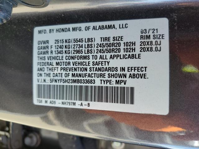 5FNYF5H23MB033683 - 2021 HONDA PILOT SE GRAY photo 13