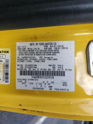 1FA6P8TH1F5319124 - 2015 FORD MUSTANG YELLOW photo 12