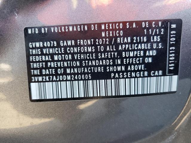 3VW2K7AJ0DM240605 - 2013 VOLKSWAGEN JETTA BASE GRAY photo 12