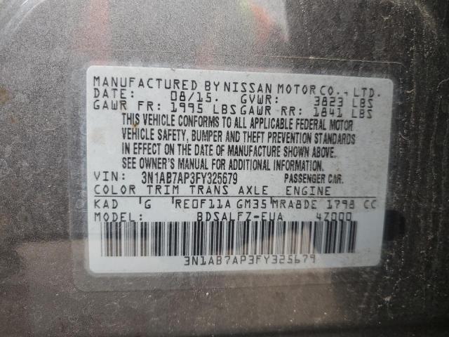 3N1AB7AP3FY325679 - 2015 NISSAN SENTRA S GRAY photo 12