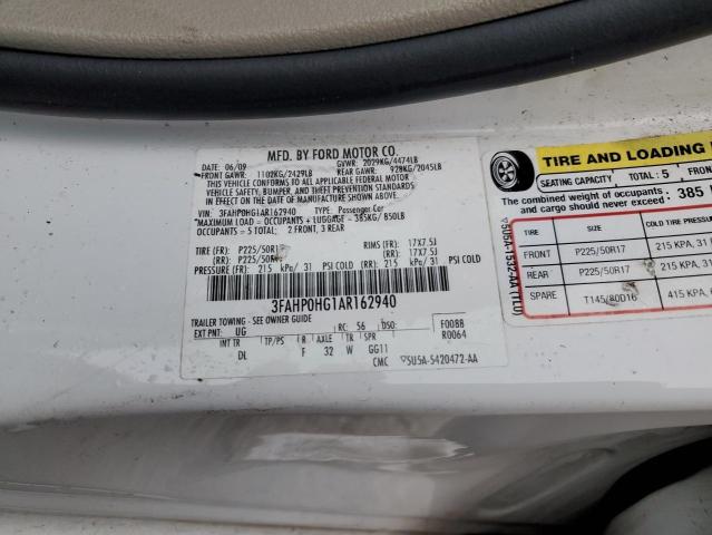 3FAHP0HG1AR162940 - 2010 FORD FUSION SE WHITE photo 13