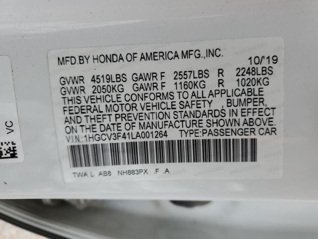 1HGCV3F41LA001264 - 2020 HONDA ACCORD HYBRID EX WHITE photo 12