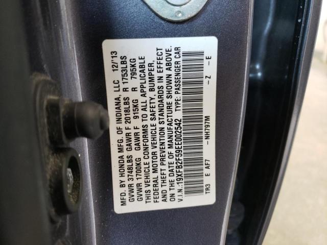 19XFB2F59EE002542 - 2014 HONDA CIVIC LX GRAY photo 13