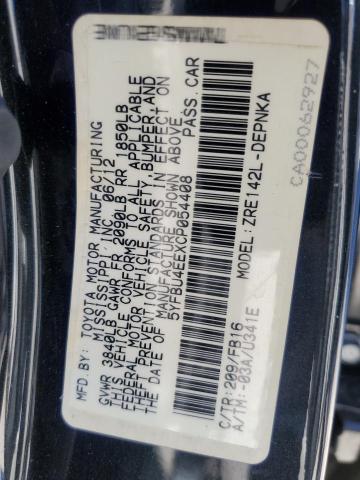 5YFBU4EEXCP054408 - 2012 TOYOTA COROLLA BASE შავი ფოტო 12