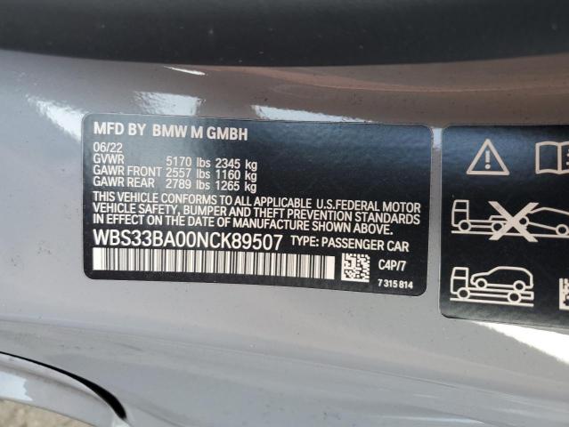 WBS33BA00NCK89507 - 2022 BMW M4 COMPETITION SILVER photo 12