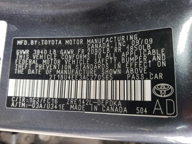 2T1BU4EE3AC270565 - 2010 TOYOTA COROLLA BASE GRAY photo 13