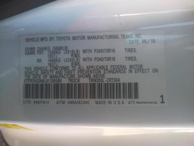 5TFRX5GN0JX126580 - 2018 TOYOTA TACOMA ACCESS CAB თეთრი ფოტო 12