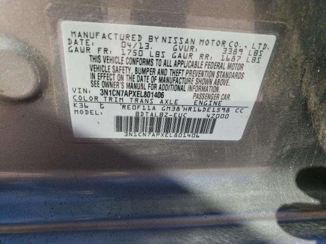 3N1CN7APXEL801406 - 2014 NISSAN VERSA S SILVER photo 12