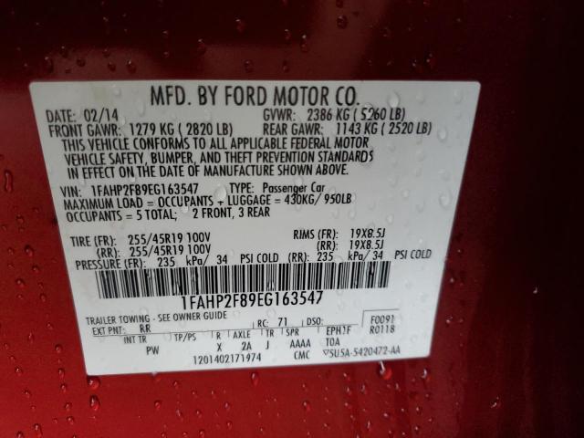 1FAHP2F89EG163547 - 2014 FORD TAURUS LIMITED BURGUNDY photo 12