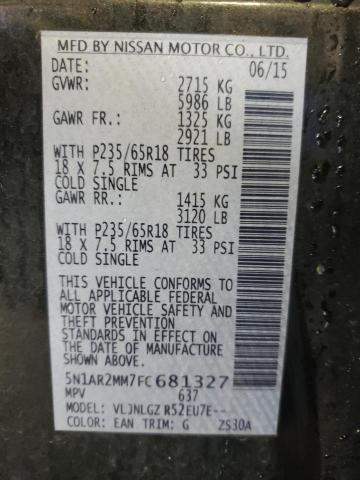 5N1AR2MM7FC681327 - 2015 NISSAN PATHFINDER S GREEN photo 13