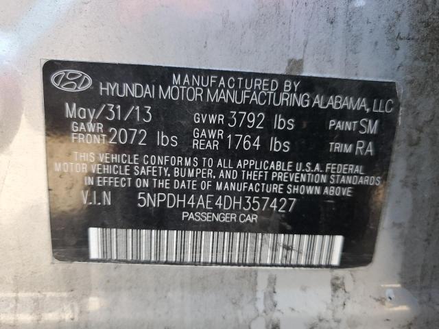 5NPDH4AE4DH357427 - 2013 HYUNDAI ELANTRA GLS SILVER photo 12