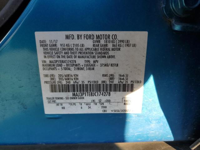 MAJ3P1TE8JC174278 - 2018 FORD ECOSPORT SE BLUE photo 12