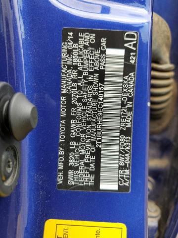 2T1BURHE9EC140157 - 2014 TOYOTA COROLLA L BLUE photo 13