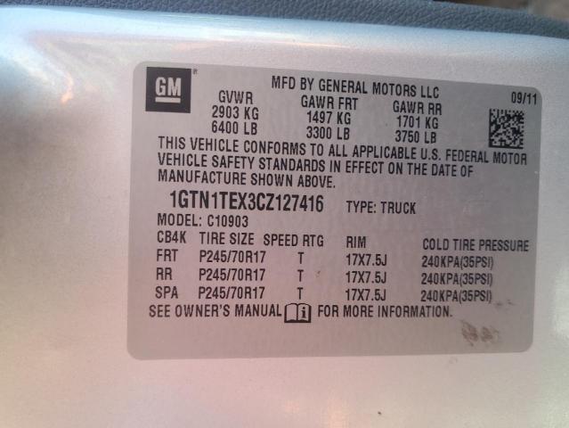 1GTN1TEX3CZ127416 - 2012 GMC SIERRA C1500 SILVER photo 13