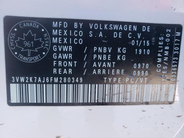 3VW2K7AJ6FM280349 - 2015 VOLKSWAGEN JETTA BASE WHITE photo 12