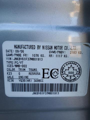 JNKBV61F37M801913 - 2007 INFINITI G35 SILVER photo 13