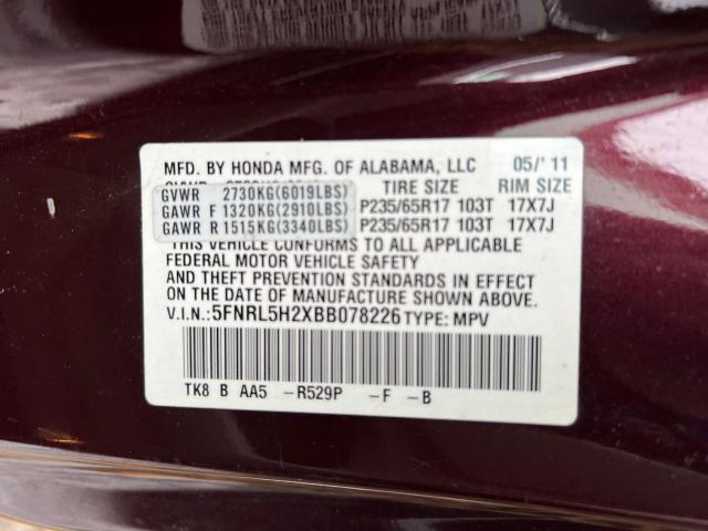 5FNRL5H2XBB078226 - 2011 HONDA ODYSSEY LX MAROON photo 10