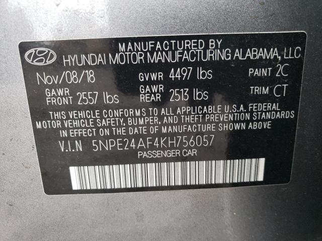 5NPE24AF4KH756057 - 2019 HYUNDAI SONATA SE GRAY photo 12