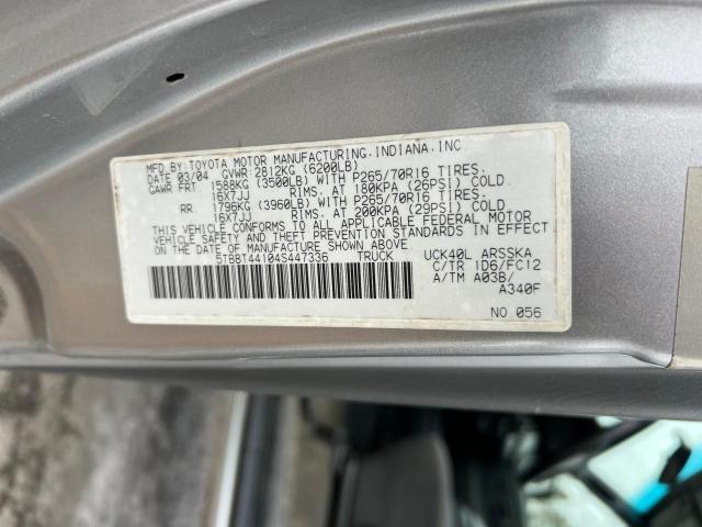 5TBBT44104S447336 - 2004 TOYOTA TUNDRA ACCESS CAB SR5 SILVER photo 10