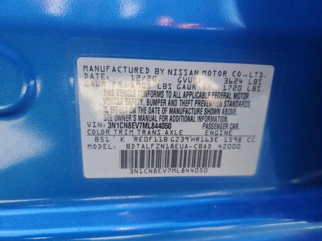 3N1CN8EV7ML844050 - 2021 NISSAN VERSA SV BLUE photo 12