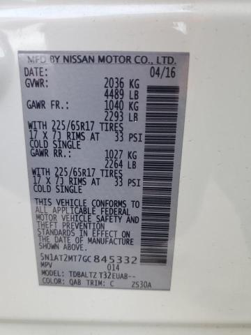5N1AT2MT7GC845332 - 2016 NISSAN ROGUE S WHITE photo 13