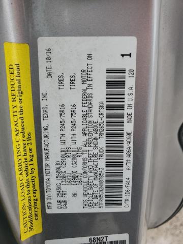 5TFRX5GN2HX078543 - 2017 TOYOTA TACOMA ACCESS CAB SILVER photo 12