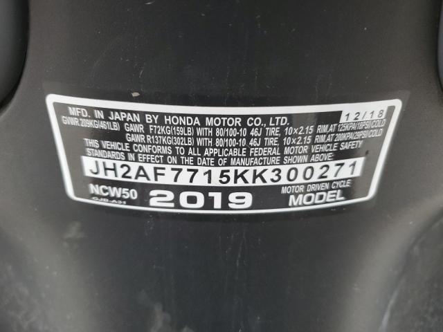 JH2AF7715KK300271 - 2019 HONDA NCW50 TWO TONE photo 10