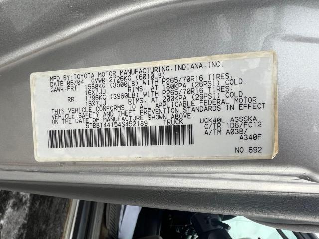 5TBBT44154S452189 - 2004 TOYOTA TUNDRA ACCESS CAB SR5 SILVER photo 10