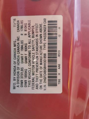 2HGFC4B58HH301898 - 2017 HONDA CIVIC LX RED photo 12