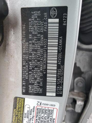 4T1BE32K96U724552 - 2006 TOYOTA CAMRY LE SILVER photo 12