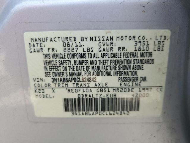 3N1AB6AP0CL624842 - 2012 NISSAN SENTRA 2.0 SILVER photo 12